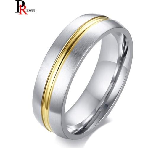 Classic Mens 6mm Wedding Bands Ring Thin Gold Tone Line Stainless Steel Matte Finish masculino alliance