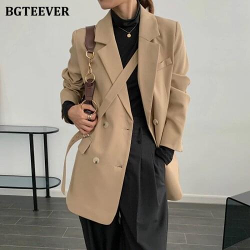 BGTEEVER Stylish Belted Oversized Women Suits Blazers Double-breasted Pockets Spring Jackets Female 2021 New Suit Outwear