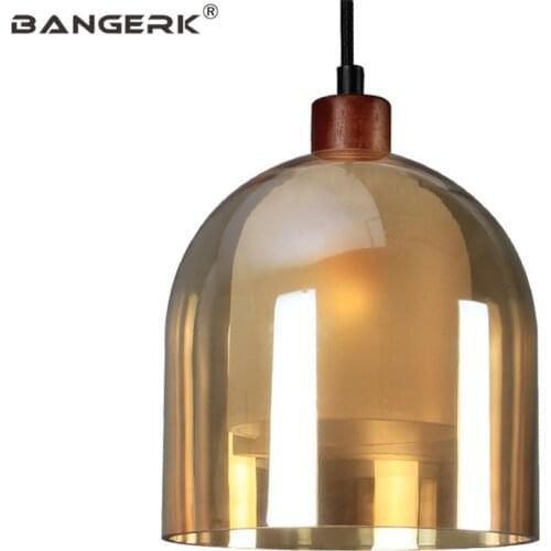 BANGERK Creative Glass Wood Hanging Light Loft Style Modern LED Pendant Lamp Home Decor Indoor Lighting Fixtures Hanglamp