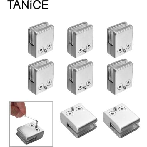 TANiCE 8Pcs Stainless Steel 304 Square Glass Clip Clamp Bracket Holder Flat Back For Balustrade Staircase Handrail 6-8mm Glass