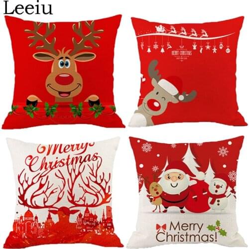 Leeiu 45*45cm Elk Santa Cushion Cover Christmas Decoration For Home Cotton Linen Pillow Case Xmas Gifts 2020