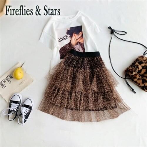 Summer girls 2 pcs set baby tee shirt + tutu skirt kids suits children fashion clothes toddler outwear lolli leopard 4 to 14 yrs