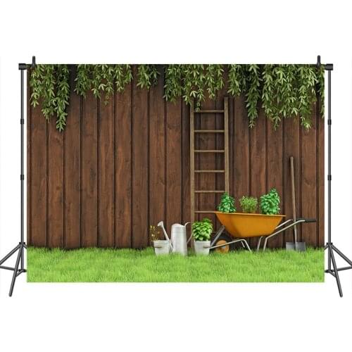 Neoback Spring Photographic Background Courtyard Grassland Leaf Wood Backdrops Banner Decoration Photography Backdrops Studio