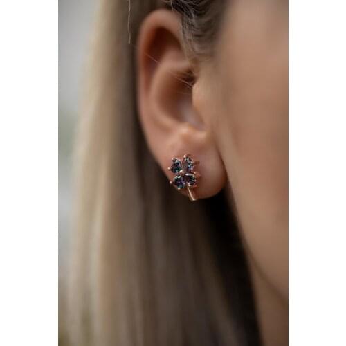 SRO Fashion Clover Model Rose Silver Italian Earrings with Mystic Topaz Stone Modern Design Premium Jewelry For Women Hand Made