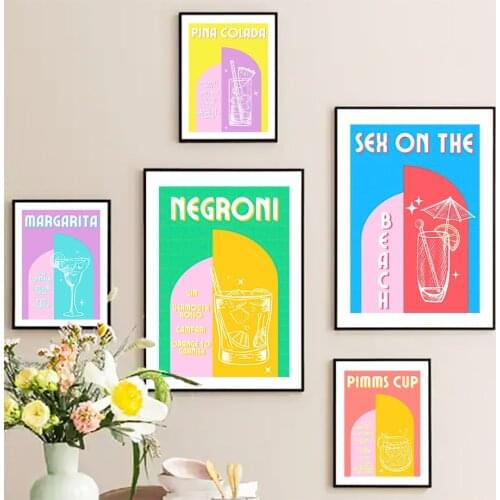 Mojito Gin Pimms Cup Margarita Wine Wall Art Canvas Painting Nordic Posters And Prints Wall Pictures For Bar Club Home Decor