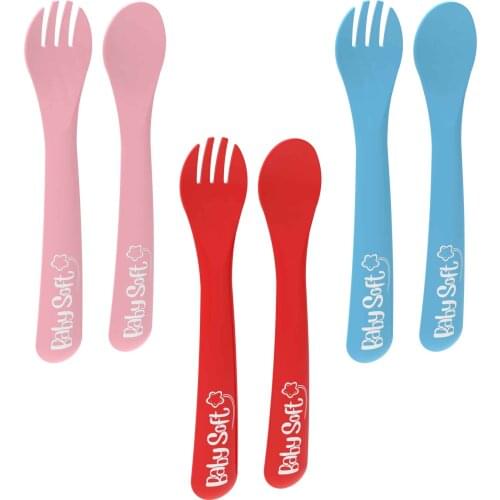 Mother Baby Kitchen Tableware Plastic Cutlery Set Colorful Quality Flat Pattern Girl / Boy Babysoft