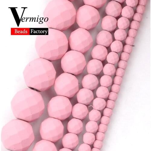 Natural Pink Nanotech Rubber Faceted Hematite Stone Beads For Jewelry Making Loose Beads 2 3 4 6 8 10mm Diy Bracelet Necklace15"