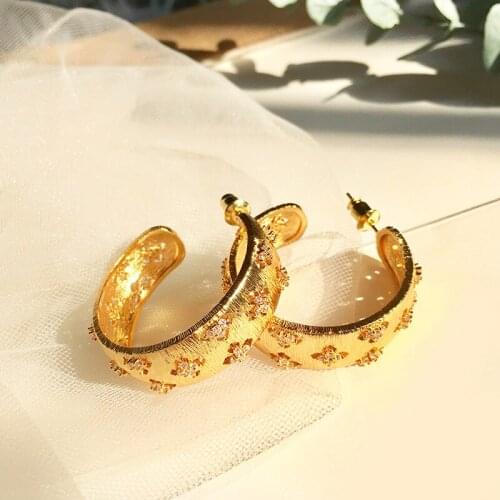 Stainless Steel Earrings for Women Hollow-out Circle Earrings Simple Gold Color Wide Trendy Decoration Jewellery