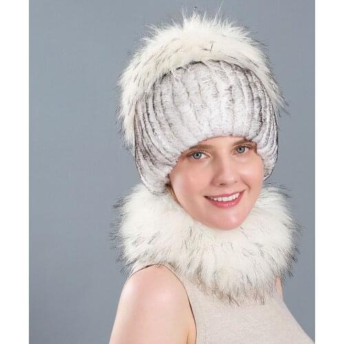 New hot ladies real rex rabbit fur high imitation fox fur fashion warm nine-tail hat scarf set