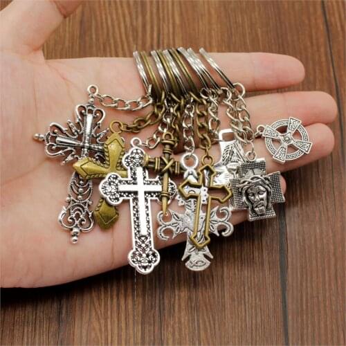 Charm Jesus Cross Alloy Pendant Keychains Jesus Christianity Accessory Keys Cross Keychain Car Key Chain Ring Holder Wen Jewelry