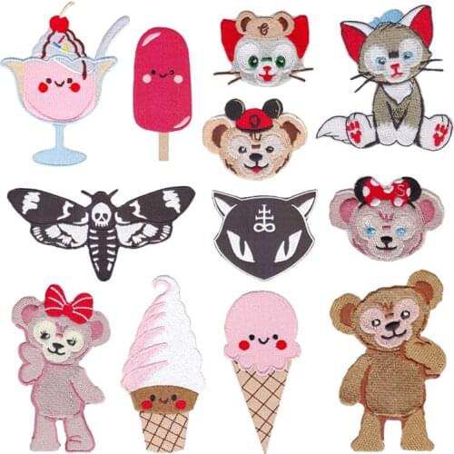 Wholesale 10pcs Cartoon cat ice creampatches iron on patches stickers for clothes embroidery patch applique girls badge