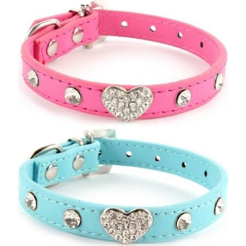 Pet Supplies Cat Pu Leather Collar Diamond Thin Collar Heart Pendant Adjustable Collar For Small Cat Dog Sweatshirt For Dogs