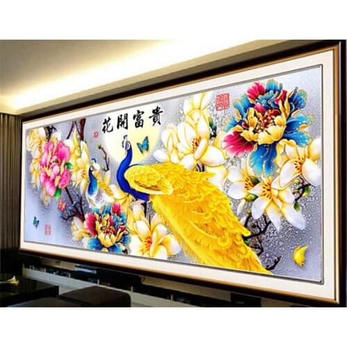 Peacock diamond Pictures by own hands Pattern diamond embroidery rhinestone needlepoint peacocks painting rhinestones