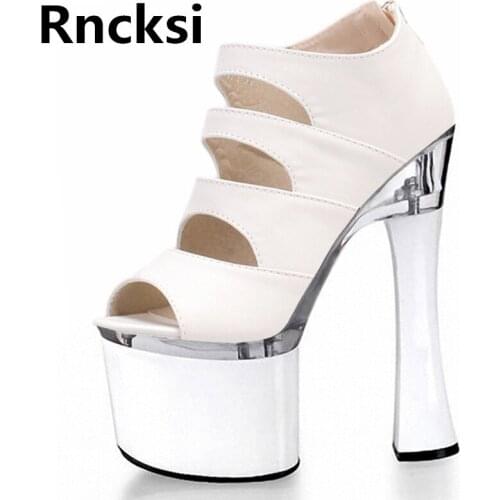 Rncksi Sexy Straps Womens 18cm Square Heels Party Shoes Party Sandals Patform 18cm High Heels Pole Dance Sandals