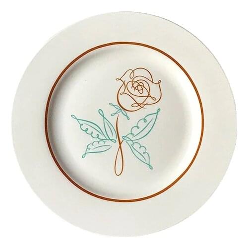 Salad Plate White Rose Ceramic French Style Restoring Ancient Simple Dessert Dinner Plates Hand-painted Light And Decoration