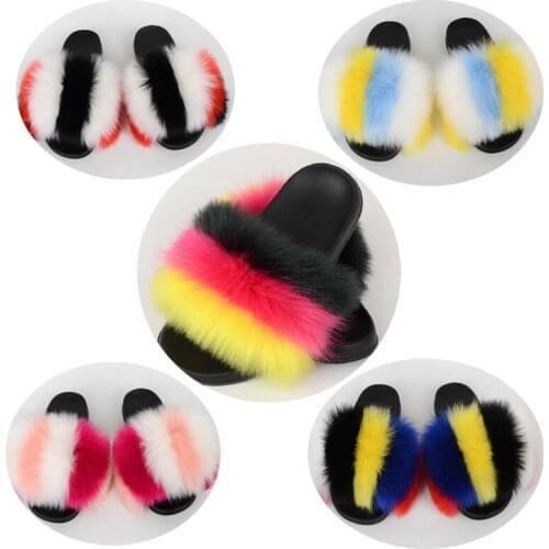 New Flat Fluffy Faux Fur Slides Vendor Luxury Open Toe Slippers Women Sandals Slippers Fuzzy Furry Flip-flops Fake Fur Sliders