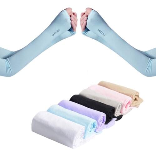 1 Pair Sunscreen Ice Silk Sleeves Long-sleeve Men Women Arm Protector Cover Outdoor Cycling Half Finger Arm Warmer Sleeves