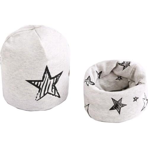 Spring Autumn Cotton Baby Hat Scarf Set For Boys Girls Cartoon Print Cap Bibs Kids Childrens Hat Scarf-Collar Set Baby Hat Set