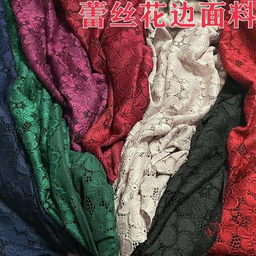 High-End Imported Lace Cloth Material Elastic Hollow Flower Lace Garment Material Cheongsam Dress Fabric