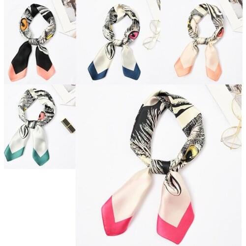 Yishine 20pc Mix Colors Multifunction Cute Cats Printed Womens Satin Small Square Wraps Scarves Shaw Polyester Silk Scarf