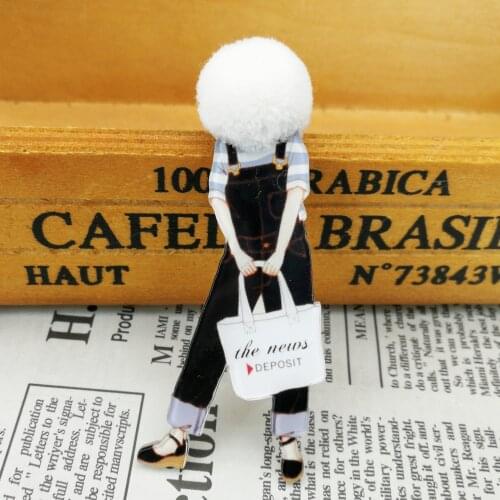 Fashion Doll Brooch Pins for Woman Brooches Girls Cartoon Models Acrylic Brooches Cute Fur Ball Clothing Jewelry Accessories