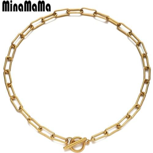 Punk Stainless Steel PaperClip Chain OT Buckle Choker Necklace For Women Charms Toggle Choker Necklaces Party Jewelry