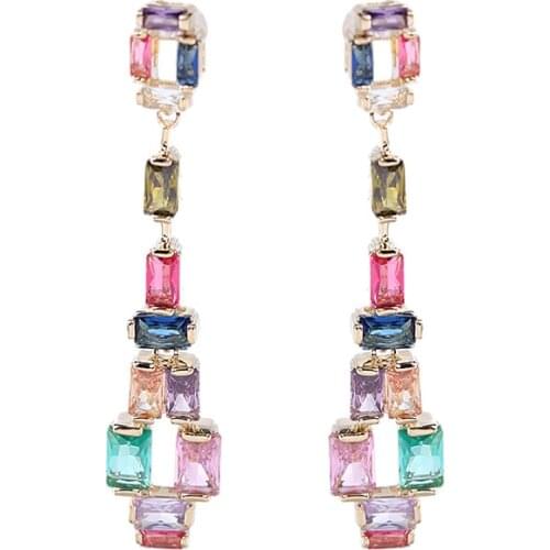 2021 Summer Trend Statement Earrings for Women Designer Brand Jewellery Female Sweet Geometric Dangle Shining Crystal Jewelry