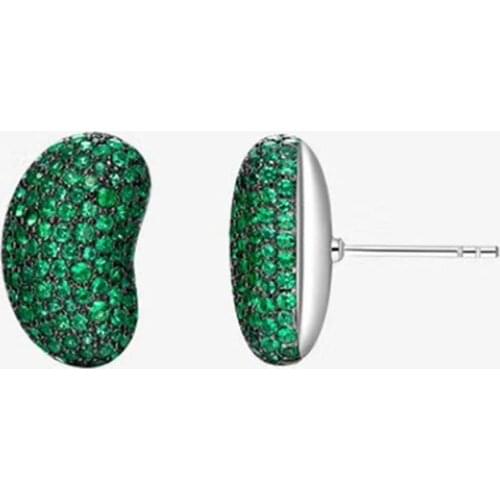 SLJELY 925 Sterling Silver beans stud Earrings with Full Purple Green Blue Zircon Candy Earrings for Girls Women Luxury Jewelry