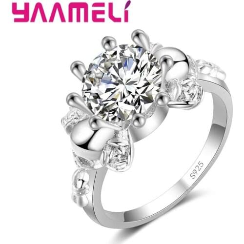 New Round Ring For Women Female Nightclub Queen Party Wedding Engagement 925 Silver Ring Woman Accessories Best Gift