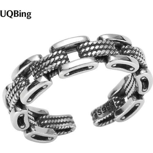 Vintage Handmade Steampunk 925 Sterling Silver Hollow Link Chain Women Finger Rings Gifts Jewelry