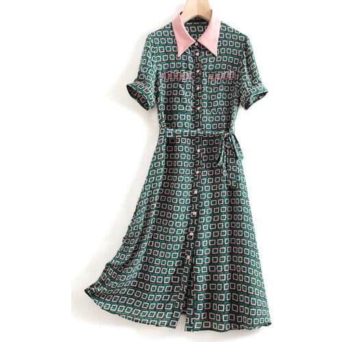 2021 summer womens fashion v neck flora silk dress