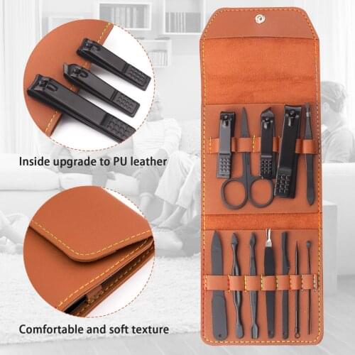 12PCS Manicure Pedicure Set Professional Stainless Steel Nail Clipper Grooming Kit with PU Case for Foot Hand Facial Care