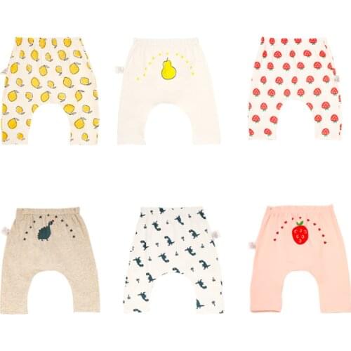2pcs/lot Cartoon Baby Pants Spring Summer Kids Cropped Trousers Cotton Soft Breathable Dinosaur Strawberry Print Infant Leggings