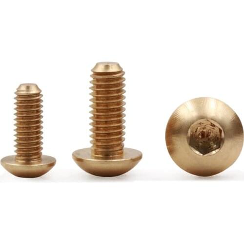 2pcs M5 brass Allen half round head screws hexagon socket pan header bolts brassiness hexagon socket screw bolt 8mm-25mm long