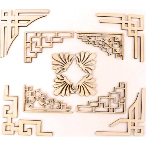 Wooden Scrapbooking Sewing Home Decoration Chinese Style Retro Frame Lace Pattern Craft Handmade Accessory 4pcs 40-80mm