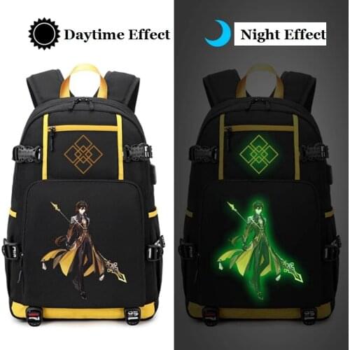 4 Style Anime Genshin Impact Cosplay Props Rock King Zhongli Luminous Travel Backpack Project Satchel Student Bag Halloween Gift