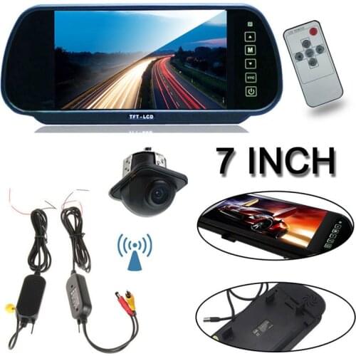 800 x 480 Hd 7"inch Car TFT LCD Monitor Mirror Parking+ Wireless CCD Wide angle Reverse Rear View Backup Camera Kit , Fast Ship