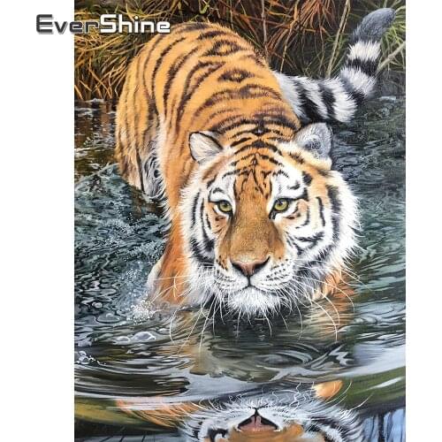 EverShine Diamond Embroidery Animal Full Square Diamond Painting Tiger 5D DIY Cross Stitch Autumn New Arrival Decor For Home