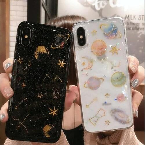 Glitter Universe Planets Protective Case For iPhone X XR XS MAX 7 8 Plus Clear Soft Silicone Back Cover For iPhone 6 6S 7Plus SW