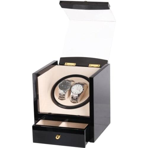 Watch Winder Wood Box 2 Slots Global Use with US/AU/UK/EU Plug Battery Black Wood Watch Winder Case for Jewelry&Watches Display