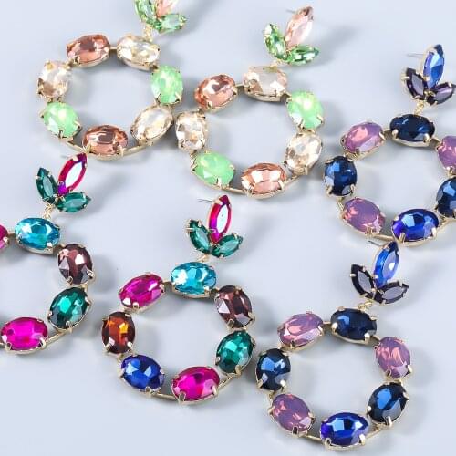 JIJIAWENHUA New Sparkling Large Rhinestone Pendant Luxury Womens Earrings Dinner Wedding Fashion Jewelry Accessories