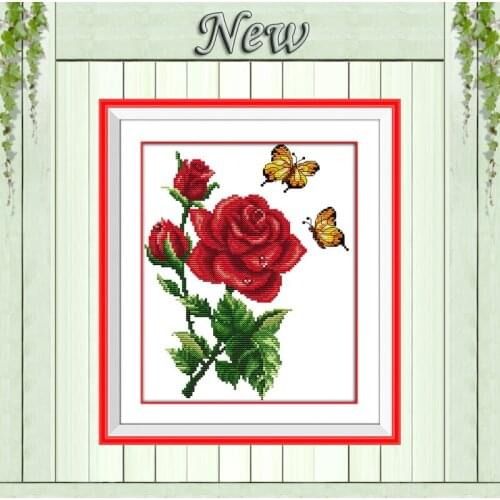 Butterflies over flowers rose painting counted print on canvas DMC 14CT 11CT chinese Cross Stitch Needlework Set Embroidery kits