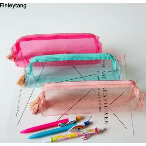 Kawaii School Cases Transparent Glitter Pencil Case Stationery Bags Creative Fashion Pvc Pencil Bag School Pencil Box Supplies