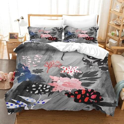 Garden Style Flowers Birds Pattern Printed Polyester Microfiber Duvet Cover 2/3 Piece Bedding Set with Zipper Closure Pillowcase