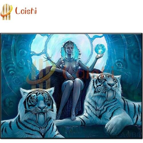 Square Round Diamond Embroidery Egypt woman and tiger Rhinestone of picture,Full Diamond Painting cross stitch,Drop shipping