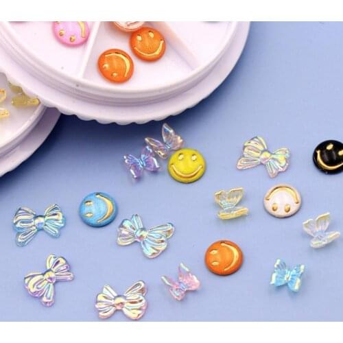 80% Hot Sale 1 Box Aurora Nail Bowknot Decoration Fashion Persistent Acrylic Glitter 3D Nail Bow Ornament for Female