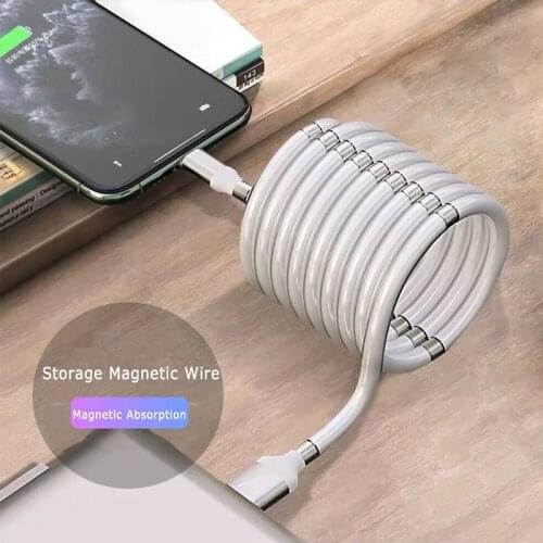 Magnetic Absorption Data Charger Cable USB Type C Cable For Huawei Mate30 Xiaomi Redmi K20 USB 2.0 Fast Retractable Easy Storage