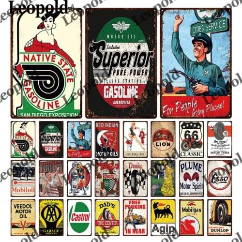 Gasoline Metal Plaque Wall Poster Tire Car Retro Metal Wall Sticker Tin Label Home Garage Decoration