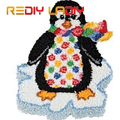 Latch Hook Rug Kits Make Your Own Rug Penguin Lady Crocheting Cushion DIY Carpet Rug Acrylic Yarn Printed Canvas Hobby & Crafts