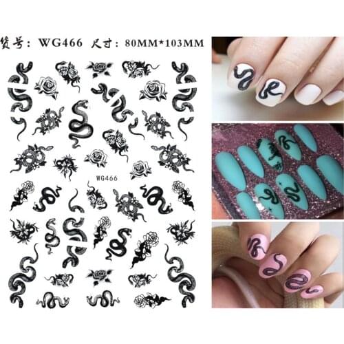 Morixi nail art sticker hot snake eyes dargon printing white black yellow foils manicure tip decoration slider nail decals WG055
